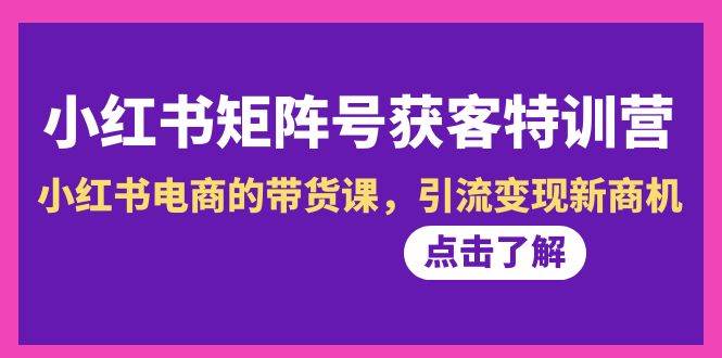 小红书-矩阵号获客特训营-第10期，小红书电商的带货课，引流变现新商机-小白项目网