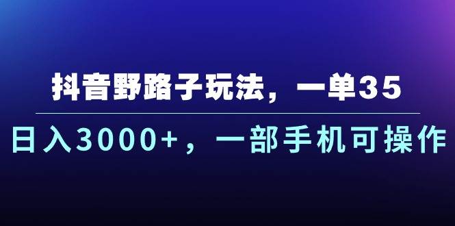 抖音野路子玩法，一单35.日入3000+，一部手机可操作-小白项目网