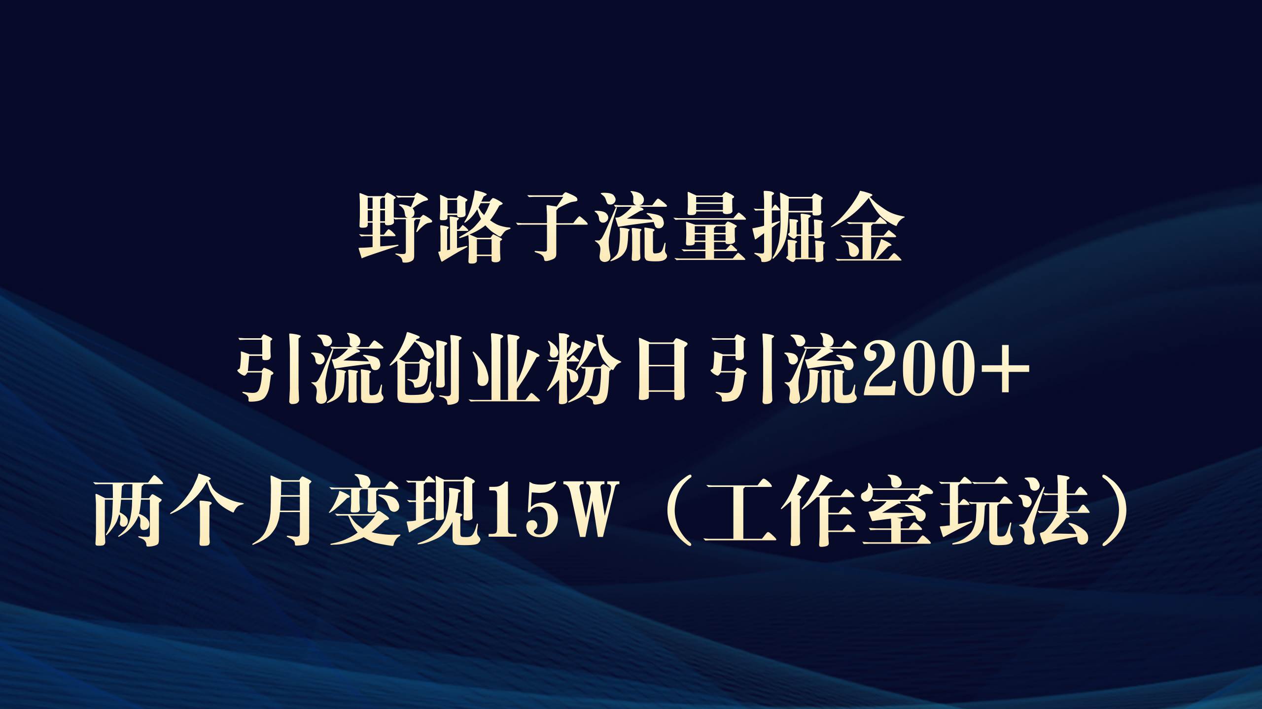 野路子流量掘金，引流创业粉日引流200+，两个月变现15W（工作室玩法））-小白项目网