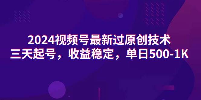 2024视频号最新过原创技术，三天起号，收益稳定，单日500-1K-小白项目网