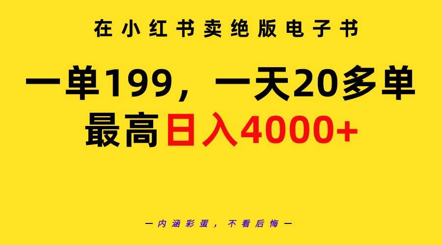 在小红书卖绝版电子书，一单199 一天最多搞20多单，最高日入4000+教程+资料-小白项目网