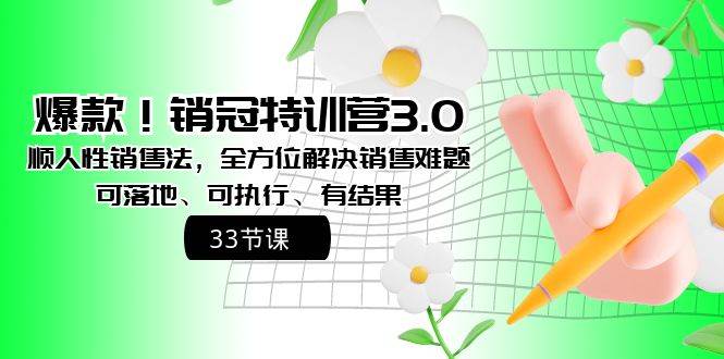 爆款！销冠特训营3.0之顺人性销售法，全方位解决销售难题、可落地、可执行、有结果-小白项目网