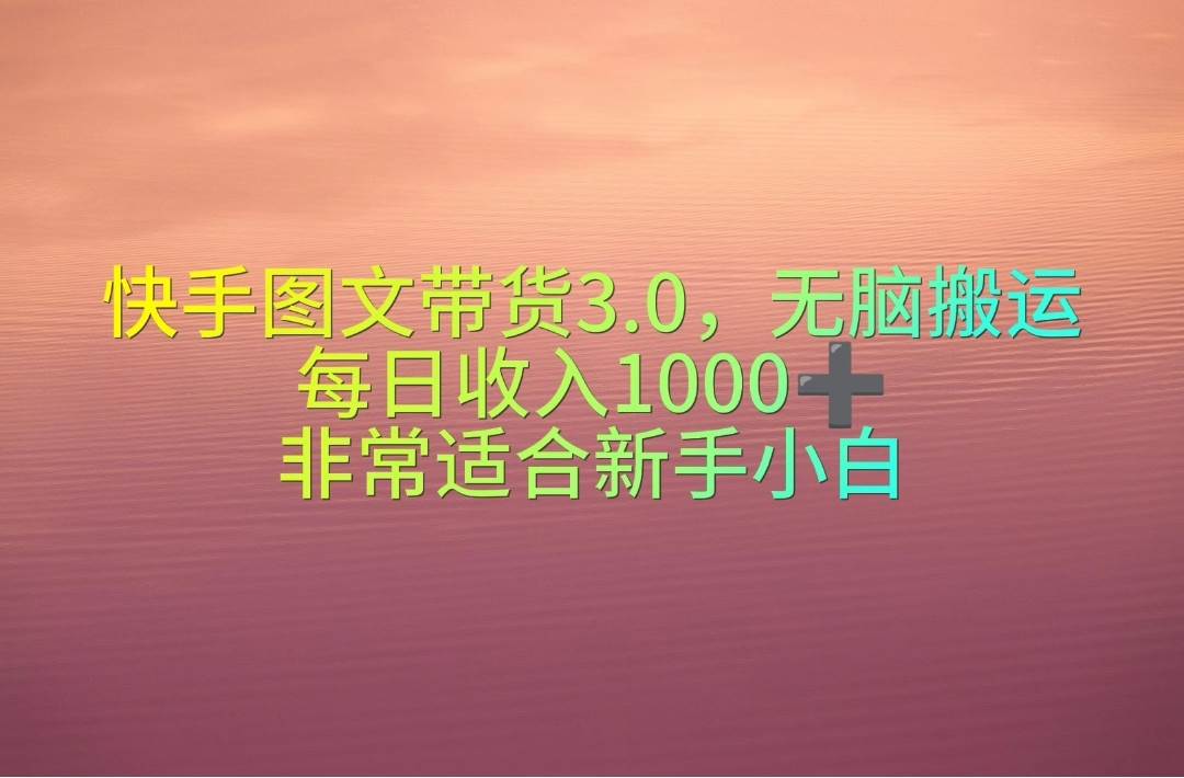 快手图文带货3.0，无脑搬运，每日收入1000＋，非常适合小白小白-小白项目网