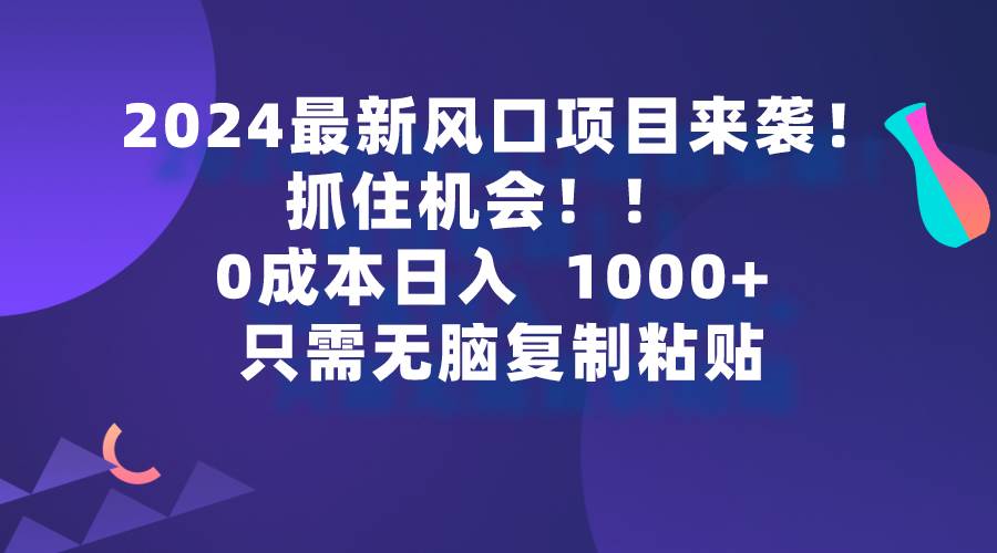 2024最新风口项目来袭，抓住机会，0成本一部手机日入1000+，只需无脑复…-小白项目网