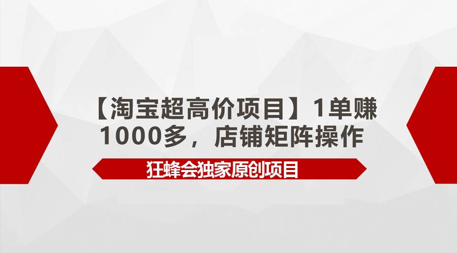 【淘宝超高价项目】1单赚1000多，店铺矩阵操作-小白项目网