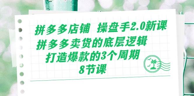 拼多多店铺 操盘手2.0新课，拼多多卖货的底层逻辑，打造爆款的3个周期-8节-小白项目网