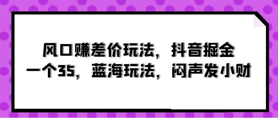 风口赚差价玩法，抖音掘金，一个35，蓝海玩法，闷声发小财-小白项目网