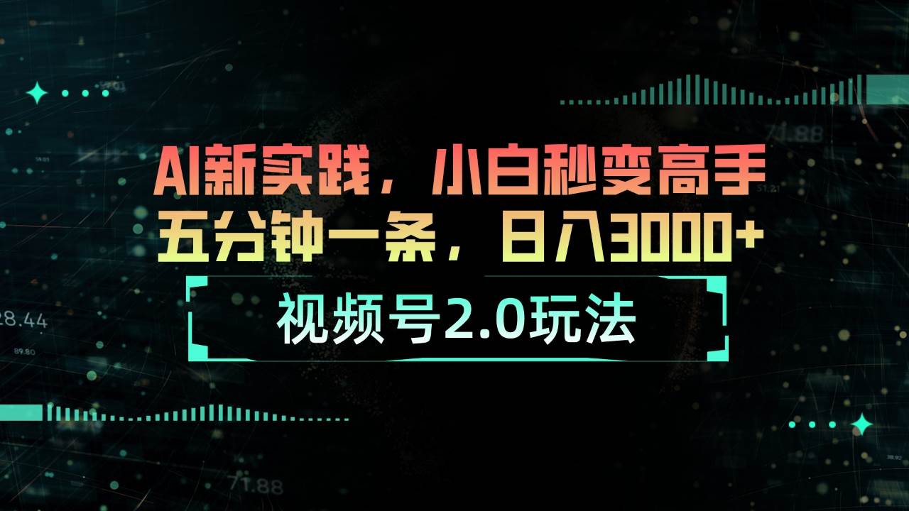 视频号2.0玩法 AI新实践，小白秒变高手五分钟一条，日入3000+-小白项目网