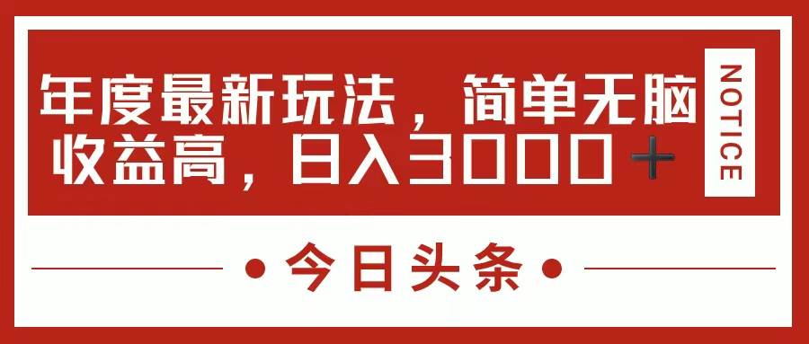 今日头条新玩法，简单粗暴收益高，日入3000+-小白项目网