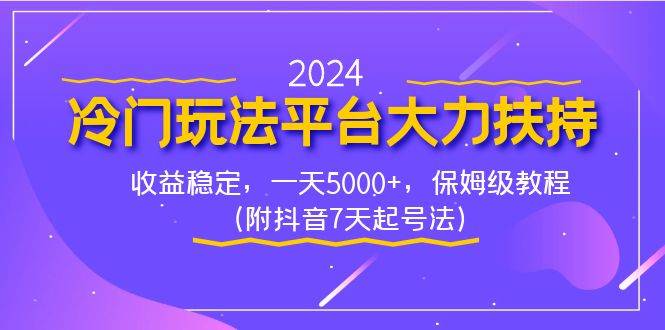 2024冷门玩法平台大力扶持，收益稳定，一天5000+，保姆级教程（附抖音7…-小白项目网