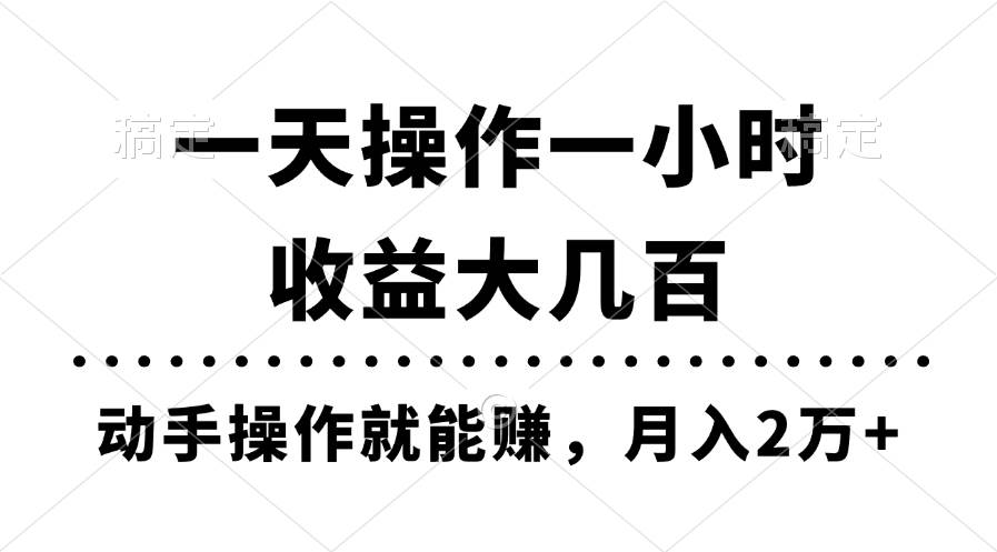 一天操作一小时，收益大几百，动手操作就能赚，月入2万+教学-小白项目网