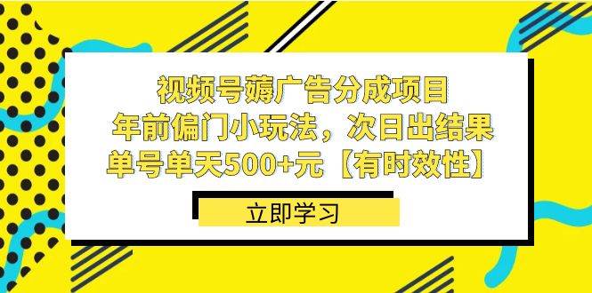 视频号薅广告分成项目，年前偏门小玩法，次日出结果，单号单天500+元【有时效性】-小白项目网