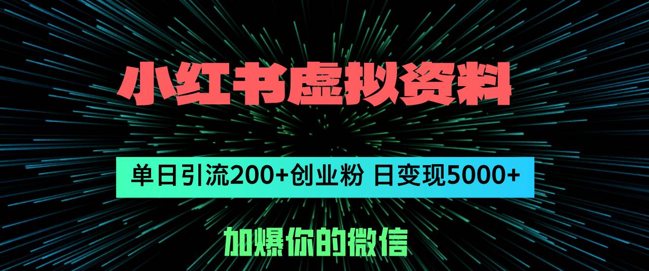 小红书虚拟资料日引流200+创业粉，单日变现5000+-小白项目网