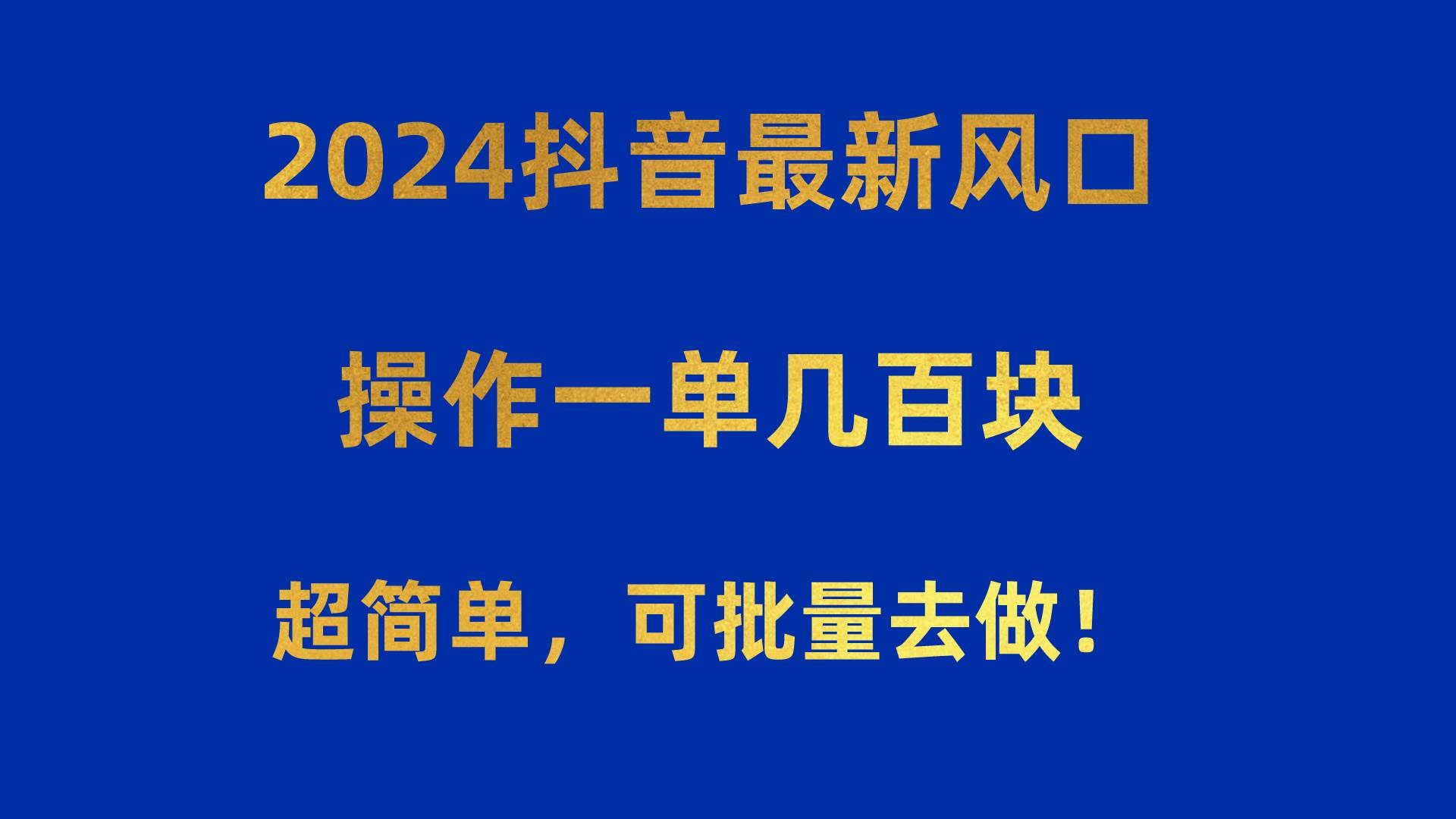 2024抖音最新风口！操作一单几百块！超简单，可批量去做！！！-小白项目网