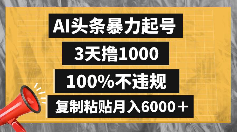 AI头条暴力起号，3天撸1000,100%不违规，复制粘贴月入6000＋-小白项目网