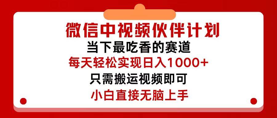 微信中视频伙伴计划，仅靠搬运就能轻松实现日入500+，关键操作还简单，…-小白项目网