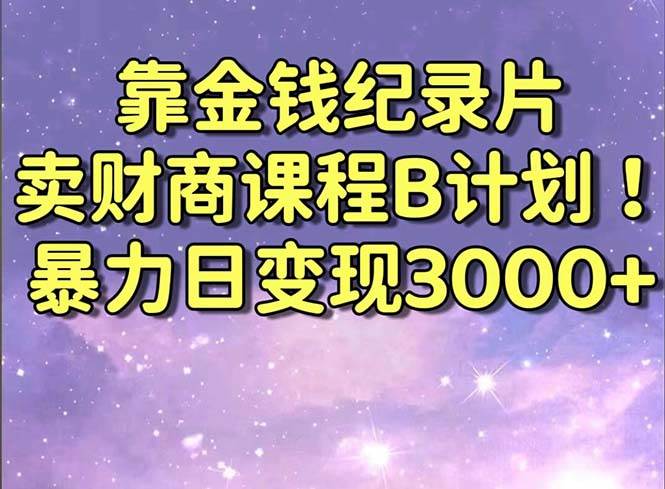 靠金钱纪录片卖财商课程B计划！暴力日变现3000+，喂饭式干货教程！-小白项目网