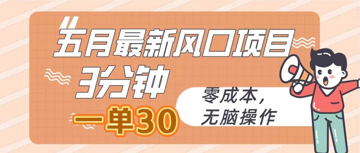 五月最新风口项目，3分钟一单30，零成本，无脑操作-小白项目网