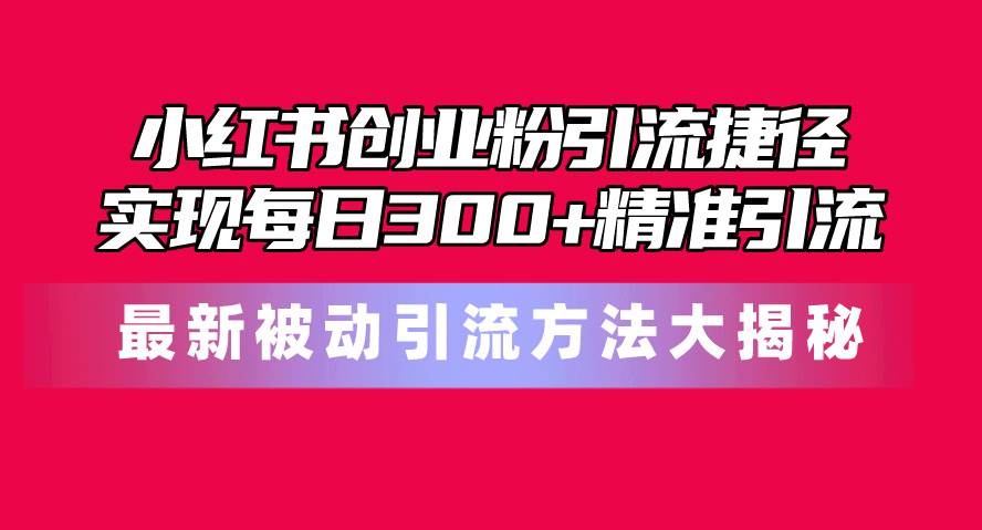 小红书创业粉引流捷径！最新被动引流方法大揭秘，实现每日300+精准引流-小白项目网