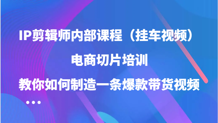 IP剪辑师内部课程（挂车视频），电商切片培训，教你如何制造一条爆款带货视频（更新） - 小白项目网-小白项目网