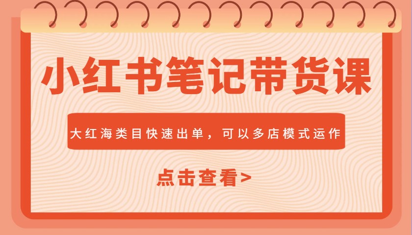 小红书笔记带货课，大红海类目快速出单，市场大，可以多店模式运作-小白项目网