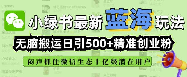 小绿书无脑搬运引流，全自动日引500精准创业粉，微信生态内又一个闷声发财的机会-小白项目网