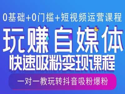 0基础+0门槛+短视频运营课程，玩赚自媒体快速吸粉变现课程，一对一教玩转抖音吸粉爆粉-啦啦收录网