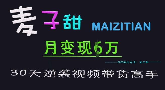 麦子甜30天逆袭视频带货高手，单月变现6W加特训营-小白项目网