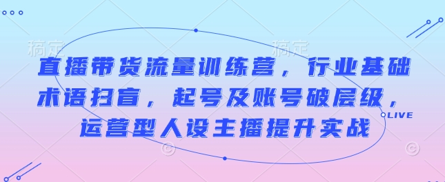 直播带货流量训练营，行业基础术语扫盲，起号及账号破层级，运营型人设主播提升实战-啦啦收录网