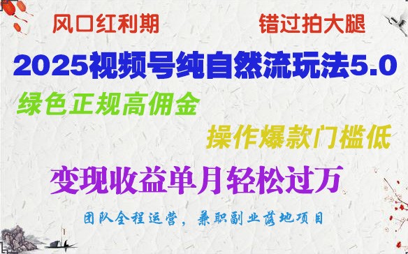 2025视频号纯自然流玩法5.0，绿色正规高佣金，操作爆款门槛低，变现收益单月轻松过万-小白项目网