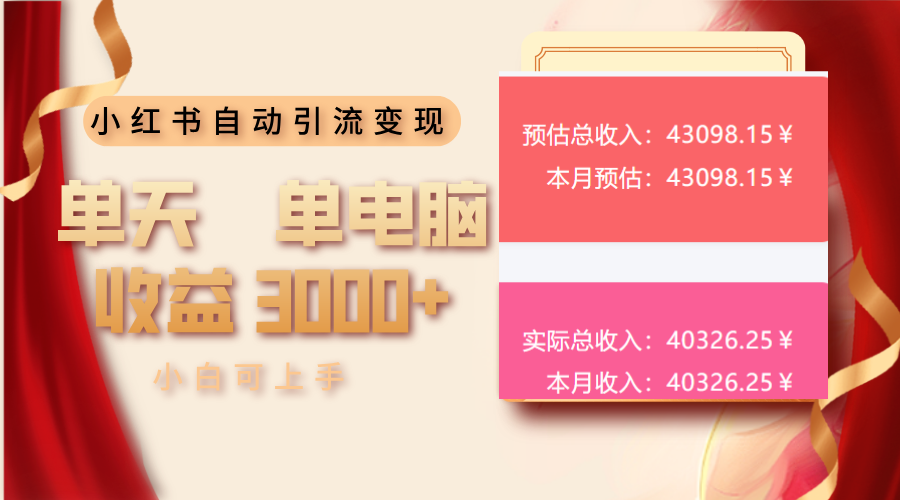 小红书自动引流变现 单天单电脑收益3000+ 小白可上手-啦啦收录网