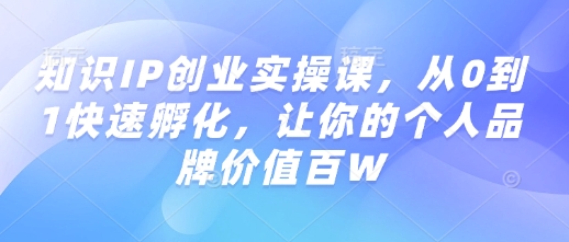 知识IP创业实操课，从0到1快速孵化，让你的个人品牌价值百W-小白项目网