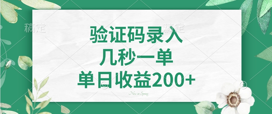 验证码录入，几秒一单，单日收益200+-小白项目网