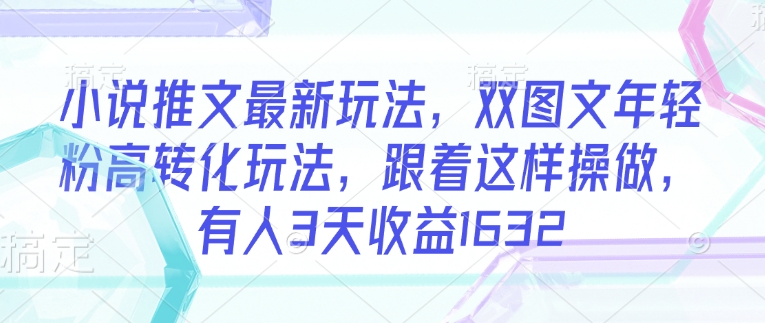 小说推文最新玩法，双图文年轻粉高转化玩法，跟着这样操做，有人3天收益1632-小白项目网