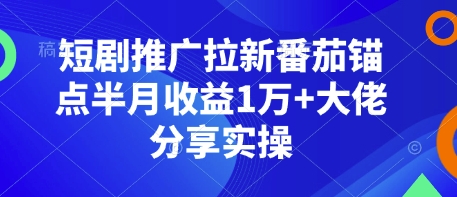 短剧推广拉新番茄锚点半月收益1万+大佬分享实操-啦啦收录网