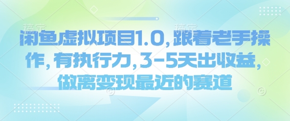 闲鱼虚拟项目1.0，跟着老手操作，有执行力，3-5天出收益，做离变现最近的赛道-小白项目网