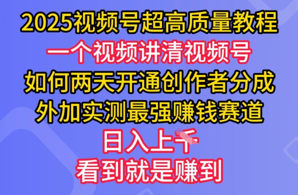 2025视频号超高质量教程，两天开通创作者分成，外加实测最强挣钱赛道，日入多张-小白项目网