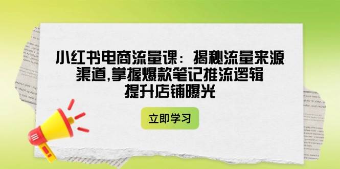 小红书电商流量课：揭秘流量来源渠道,掌握爆款笔记推流逻辑,提升店铺曝光-小白项目网